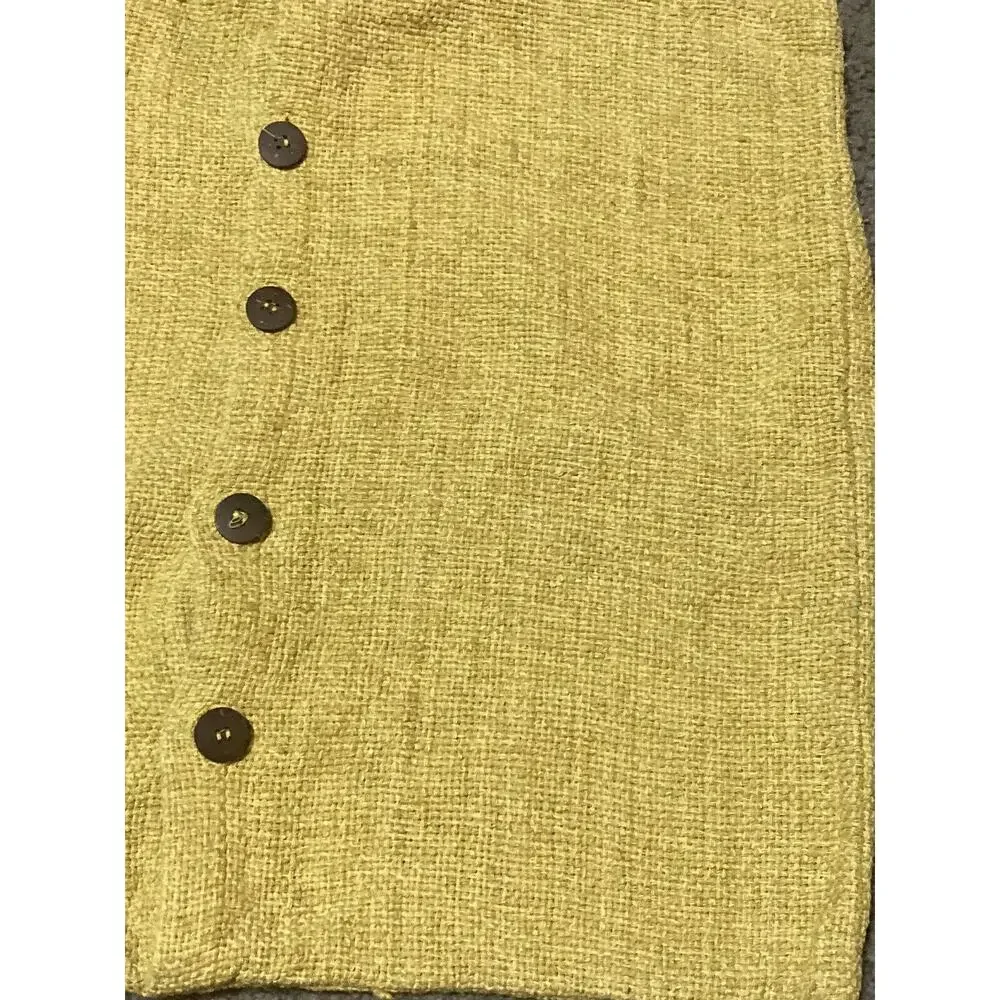 West Elm Yellow Brown Buttons Woven Weave Silk Cotton Pillow Cover Button‎ Back